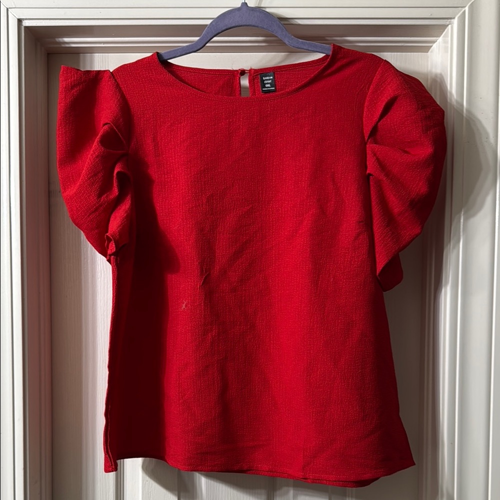 SHEIN puffed sleeve red top 0XL